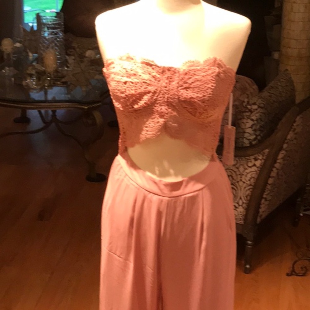 Iris Basic Strapless Crochet Wide Leg Jumpsuit - image 3